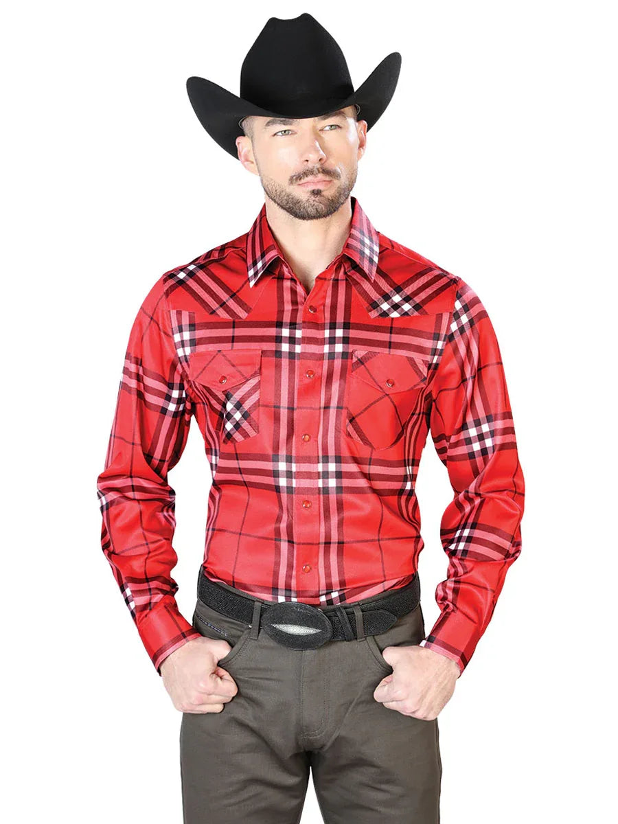 Red Casual Long Sleeve Shirt 43925 - N4dboots.com