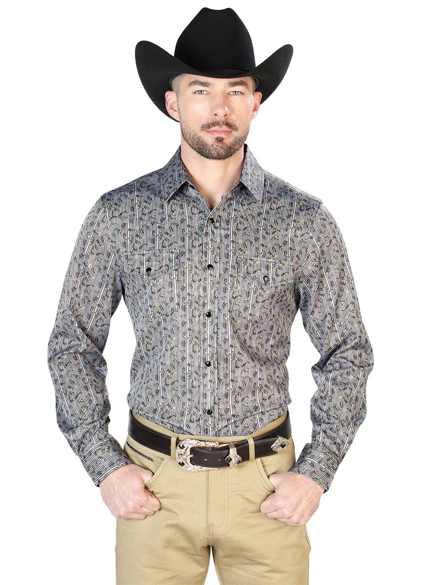 Gray Casual Long Sleeve Shirt 43931 - N4dboots.com