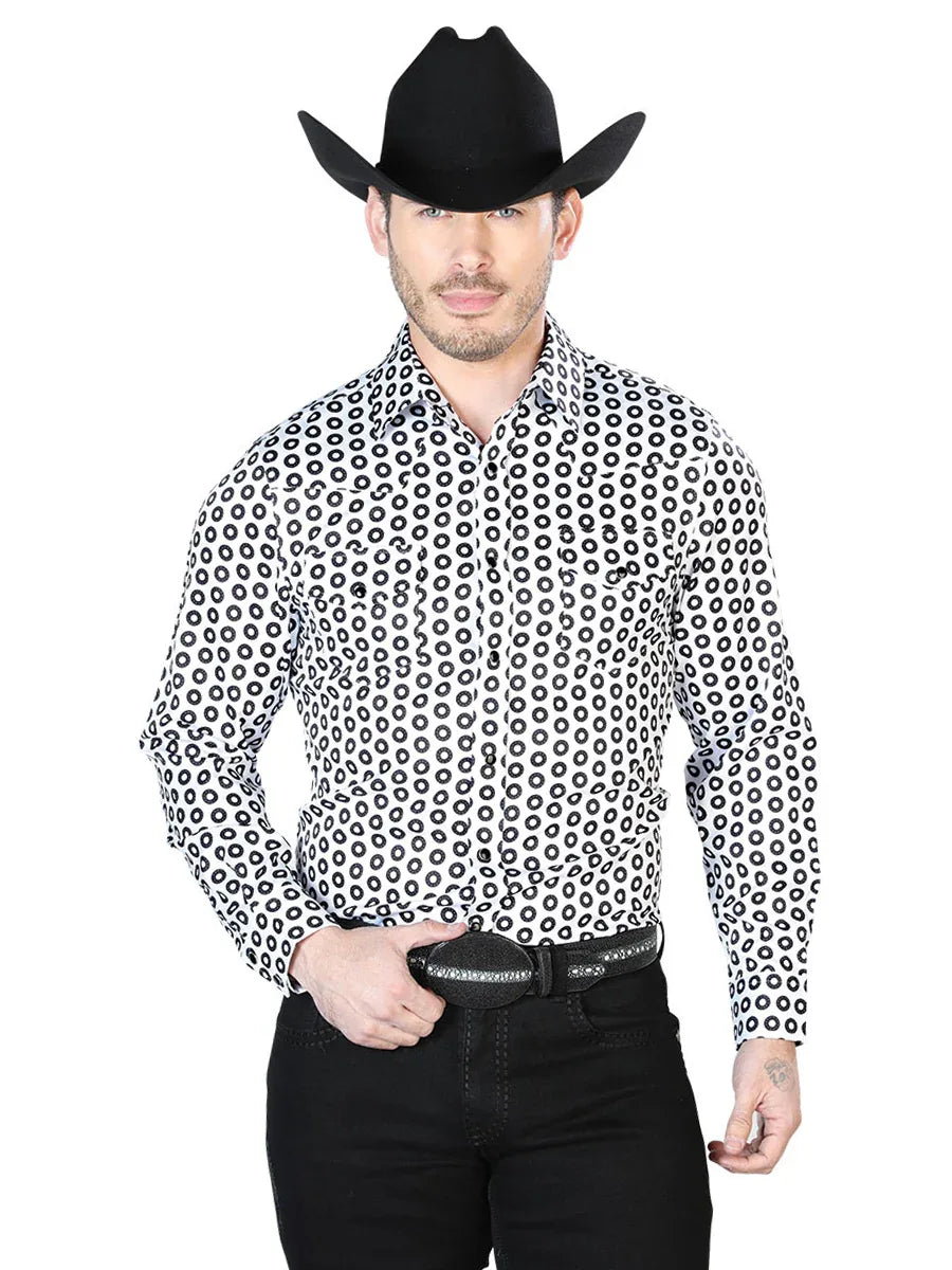 White And Black Casual Long Sleeve Shirt 43938 - N4dboots.com
