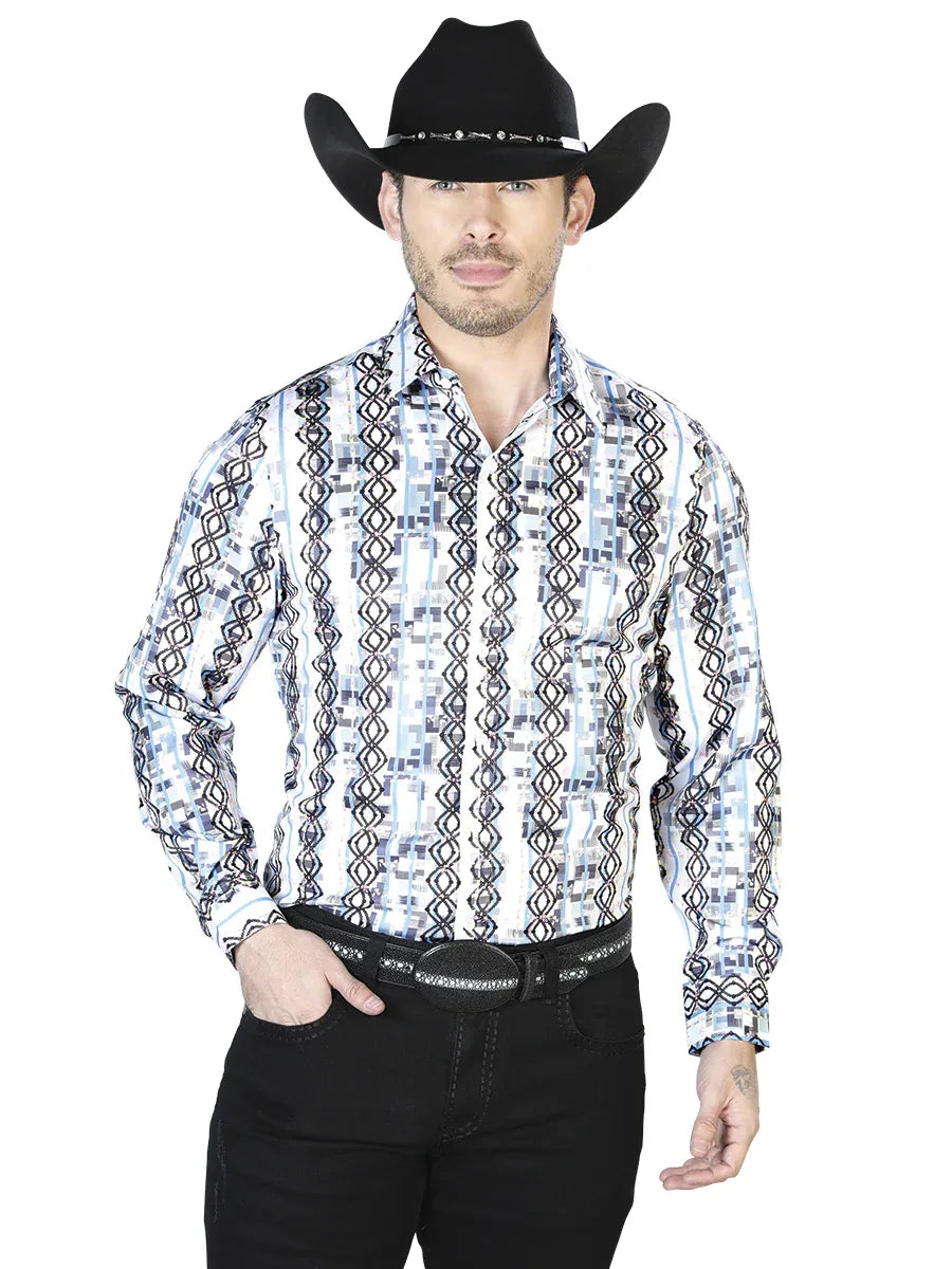 White Blue Casual Long Sleeve Shirt 43940 - N4dboots.com
