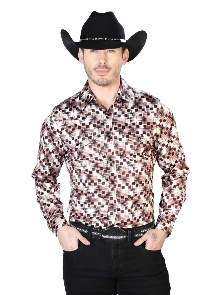 Beige And  Brown Casual Long Sleeve Shirt 43941