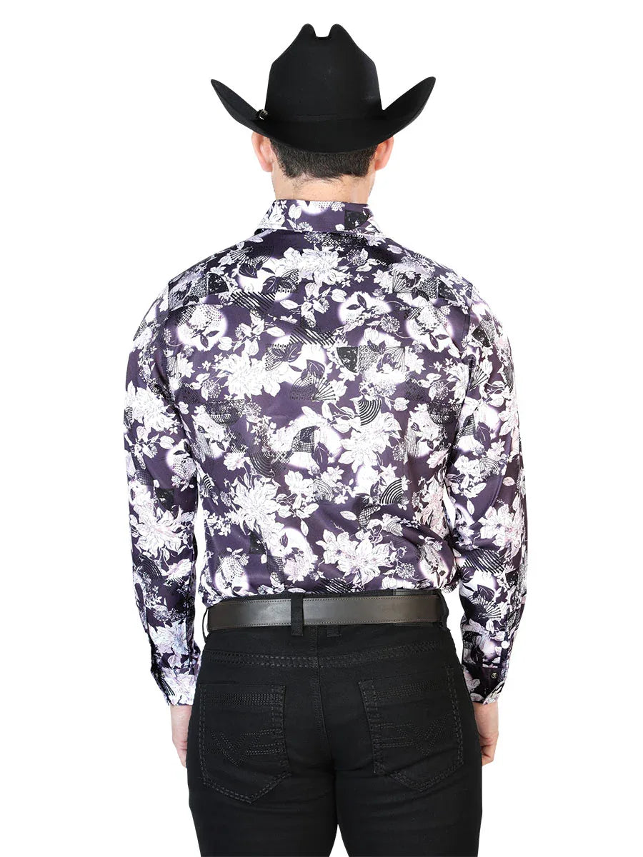 Purple Flower Print Long Sleeve Shirt 43948 - N4dboots.com