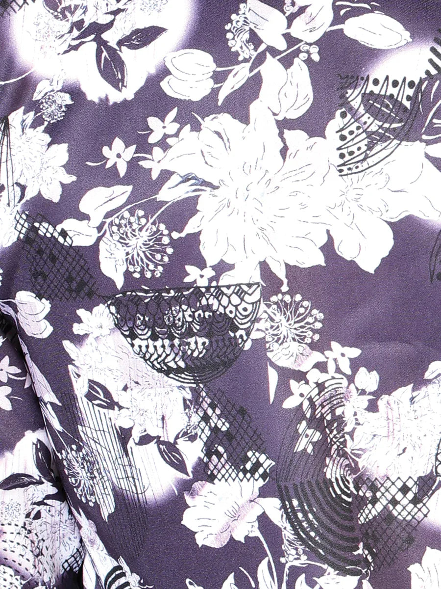 Purple Flower Print Long Sleeve Shirt 43948 - N4dboots.com