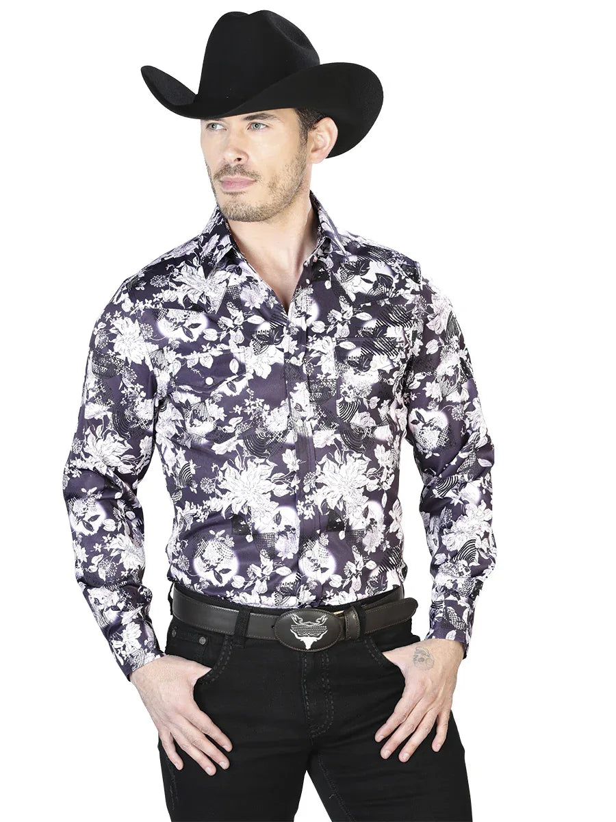 Purple Flower Print Long Sleeve Shirt 43948 - N4dboots.com