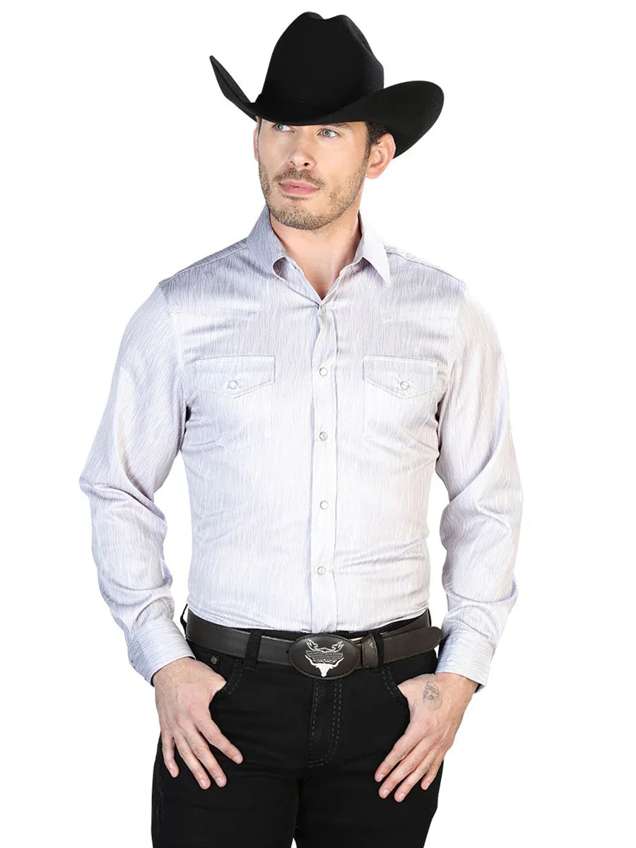 Grey Casual Long Sleeve Shirt 43949 - N4dboots.com