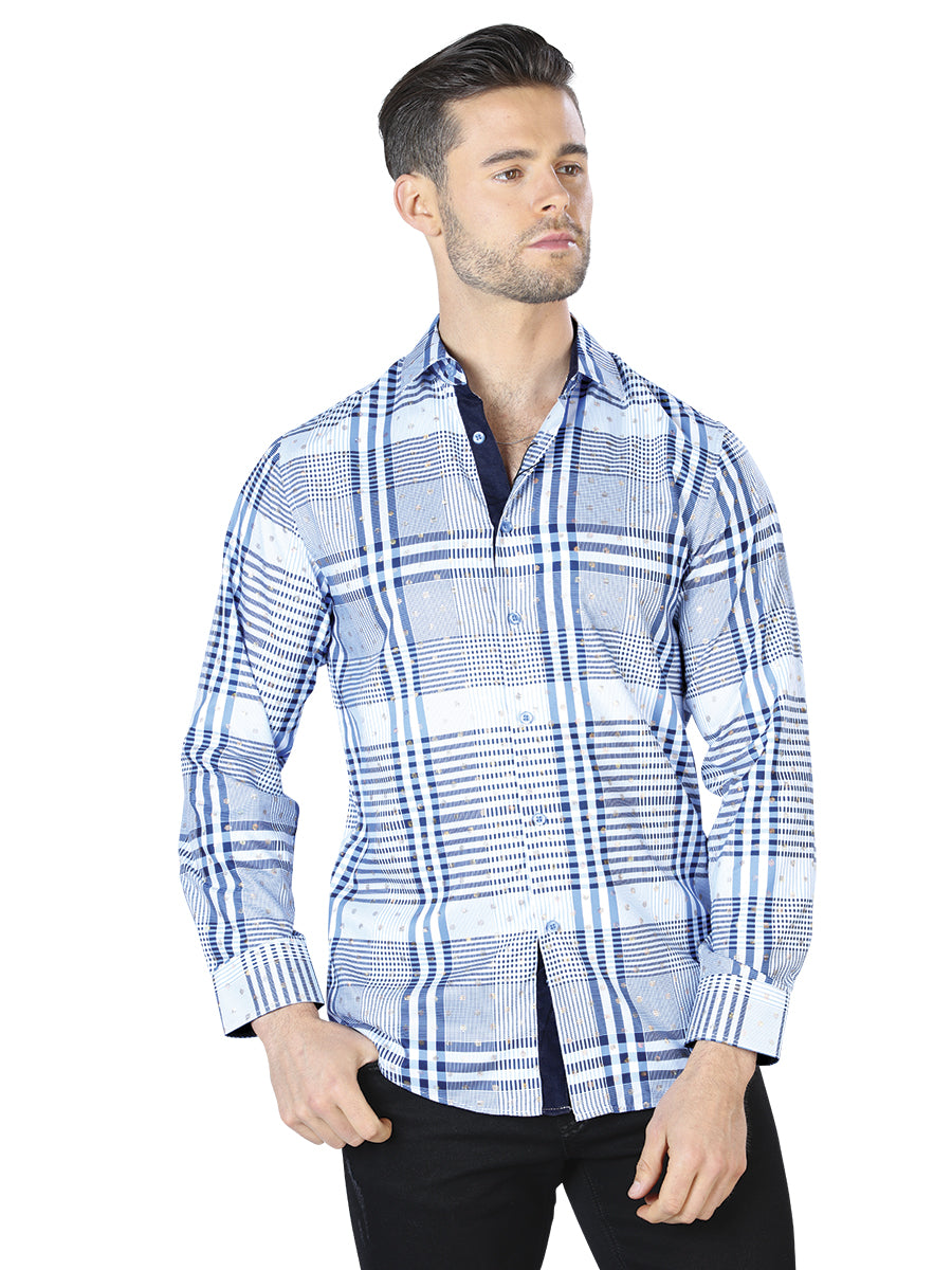 Blue And White Casual Long Sleeve Shirt 44016