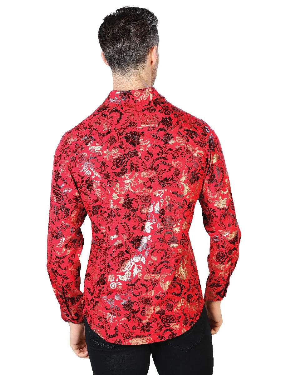 Red And Gold Casual Long Sleeve Shirt 44031 - N4dboots.com