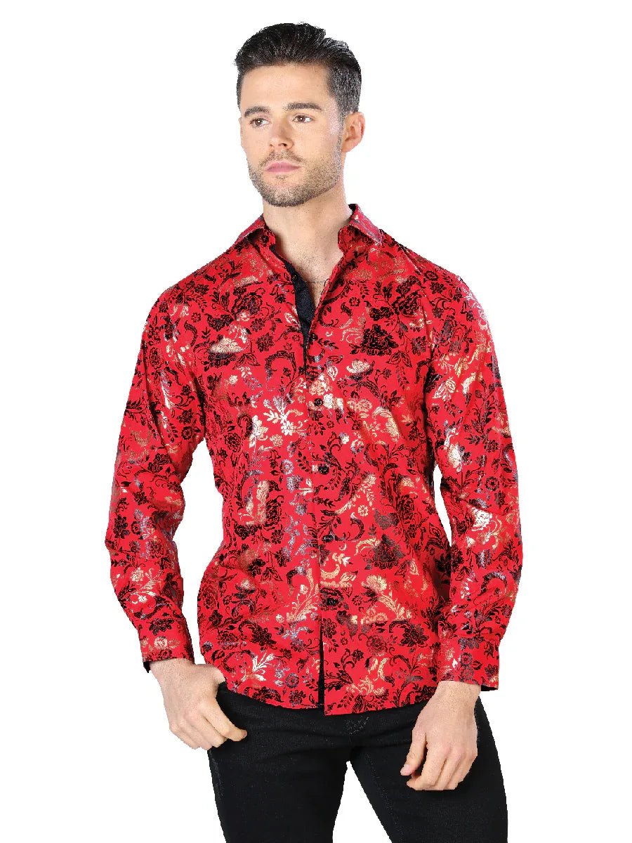 Red And Gold Casual Long Sleeve Shirt 44031 - N4dboots.com