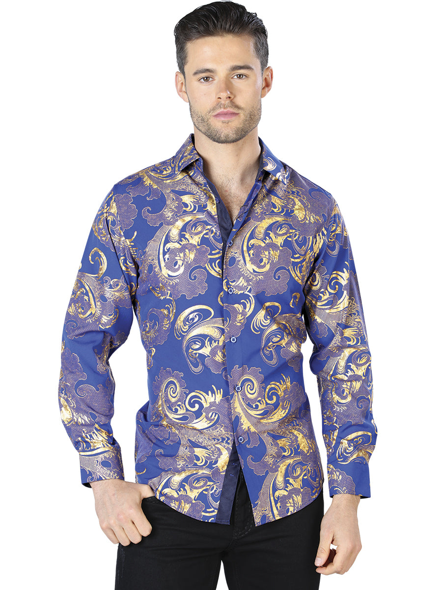 Blue And Gold Casual Long Sleeve Shirt 44042