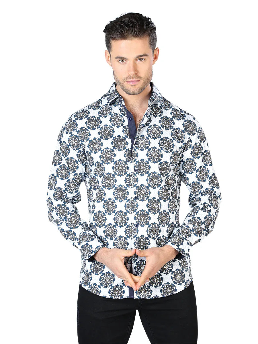 White and Black Casual Long Sleeve Shirt 44048 - N4dboots.com