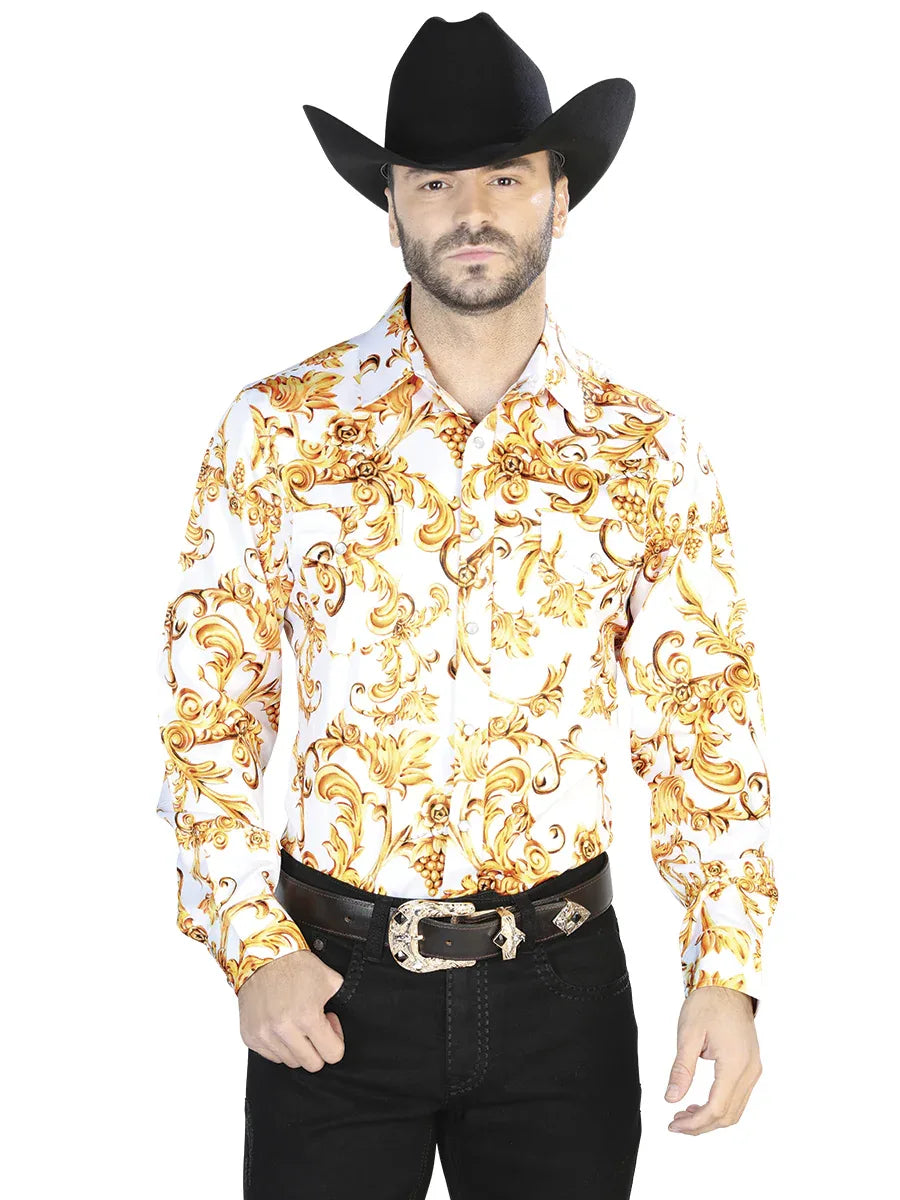 Off White Gold Casual Long Sleeve Shirt 44060 - N4dboots.com