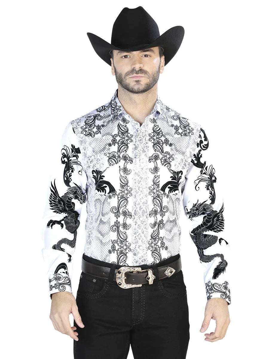 White Black Casual Long Sleeve Shirt 44066 - N4dboots.com