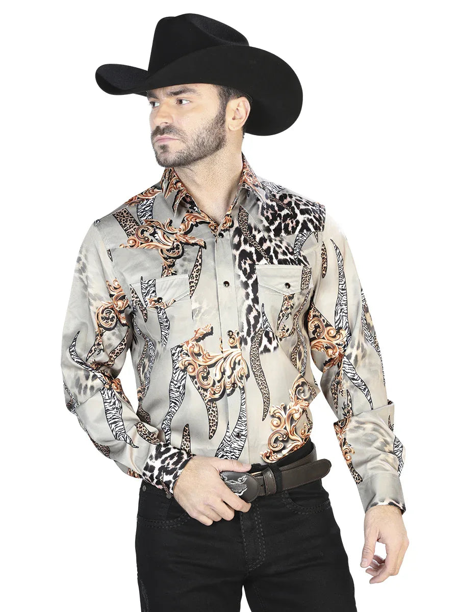Taupe Casual Long Sleeve Shirt 44102 - N4dboots.com