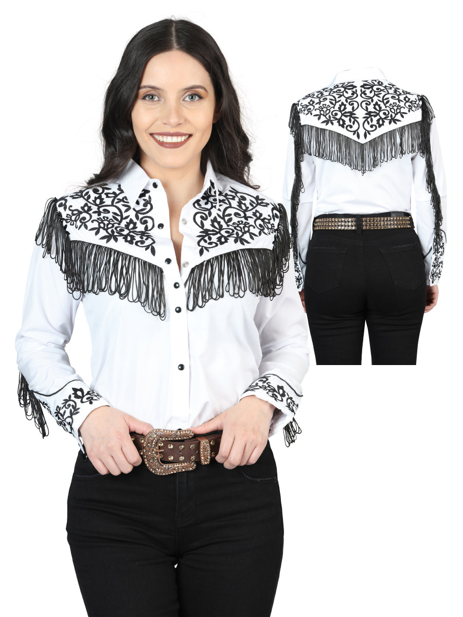 Womens Fringe White Embroidered Western-style Blouse 44182