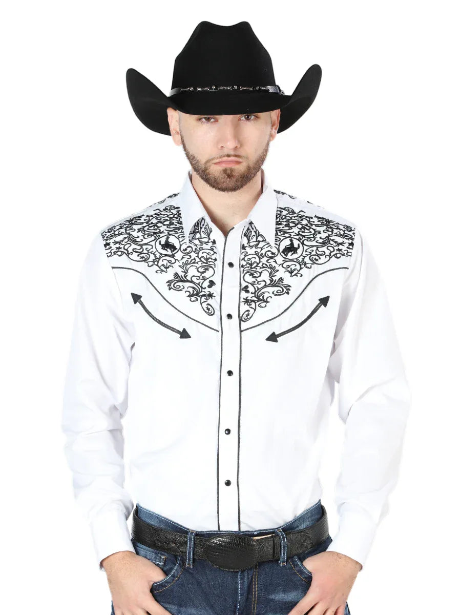 El Señor de los Cielos Embroidery Shirt White/Black 44188 - N4dboots.com