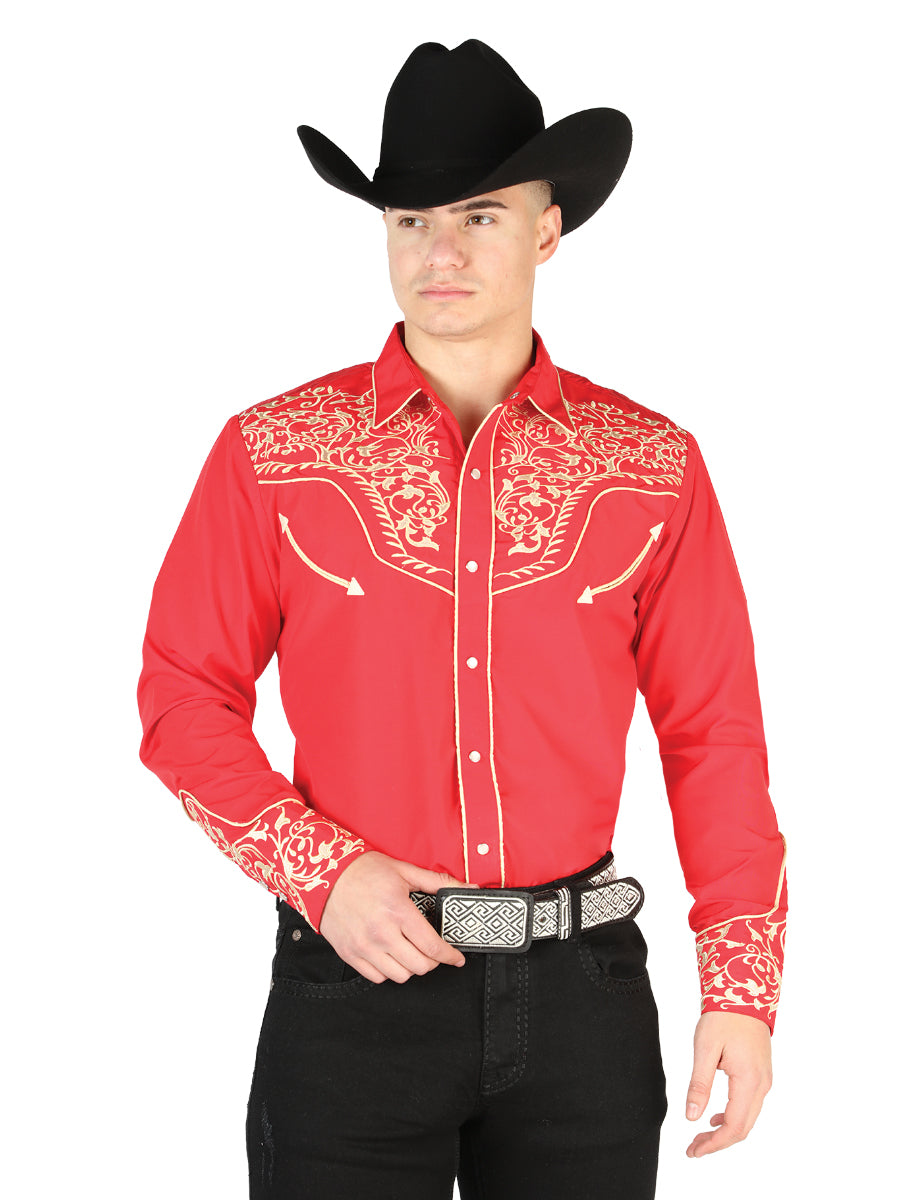 The General Embroidery Western Shirt Red/Gold 44197