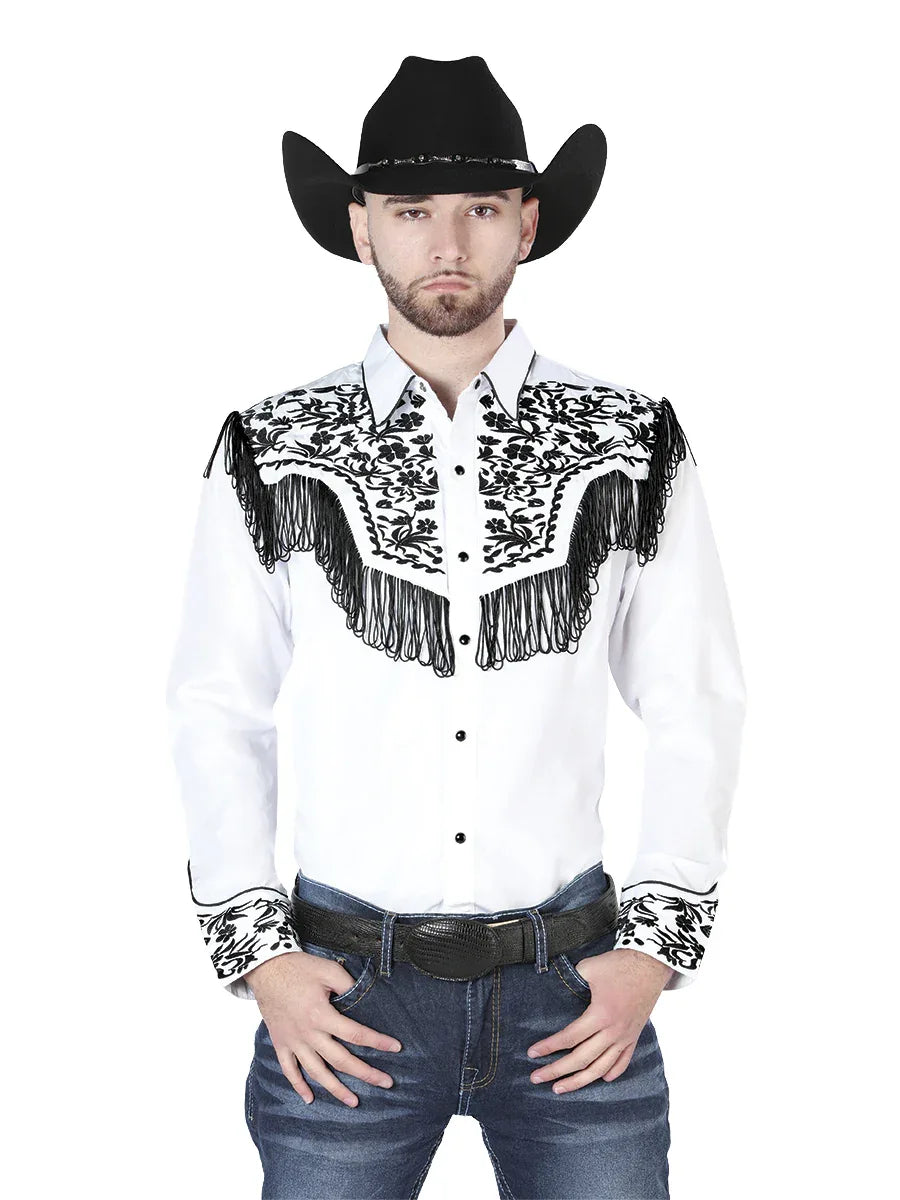 El Señor de los Cielos Embroidery Shirt White/Black 44223 - N4dboots.com