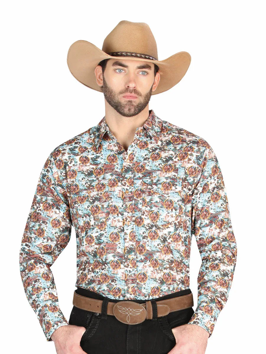 El General - Casual Long Sleeve Shirt - Brown/Blue 44330 - N4dboots.com