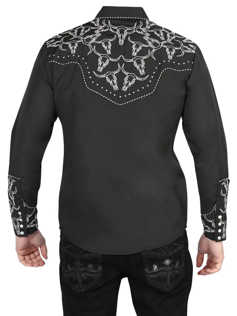 El Señor De Los Cielos Embroidery Shirt Black/White 44340 - N4dboots.com