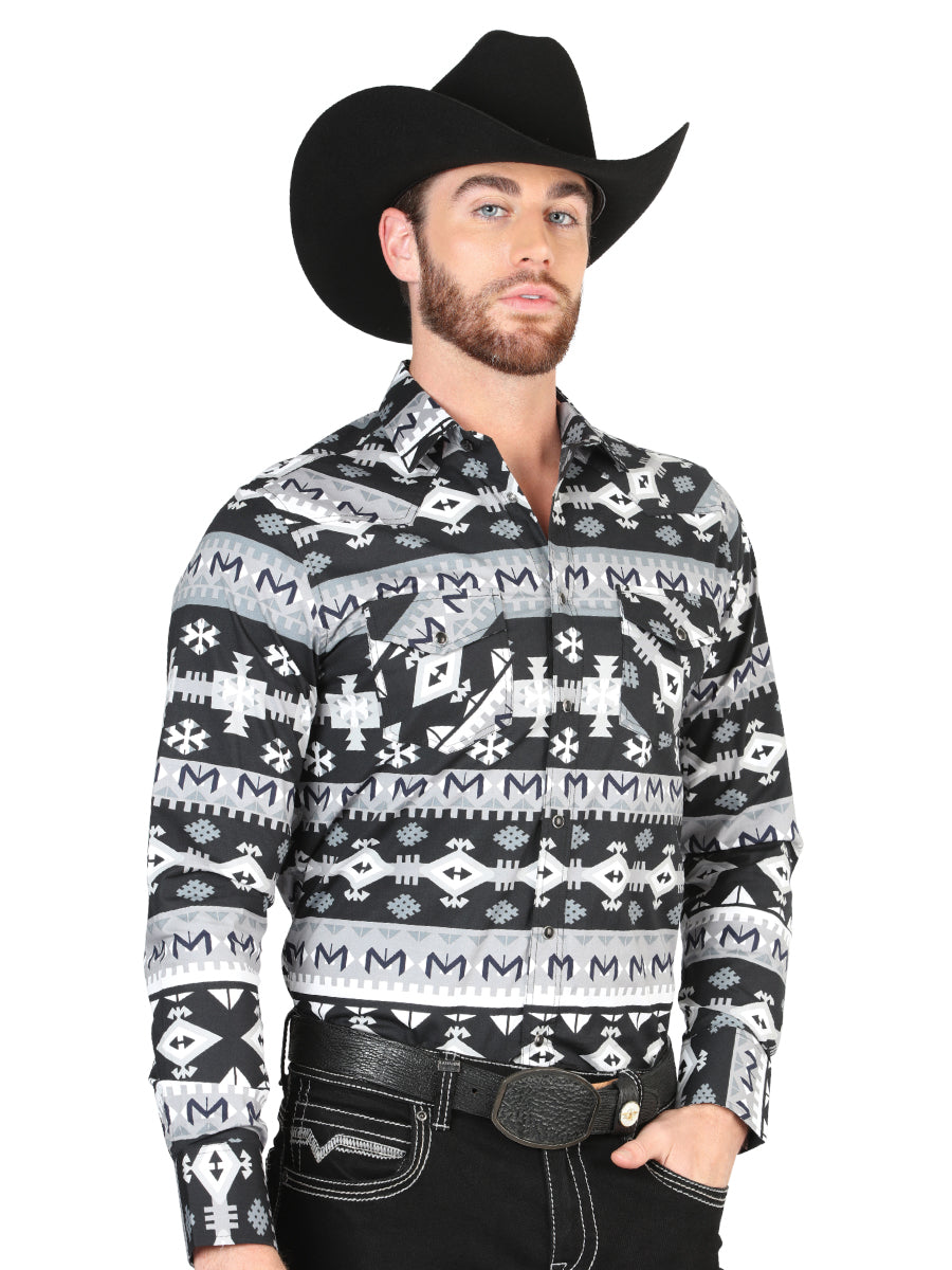 Casual Long-Sleeve Shirt by El General Black/White 44419