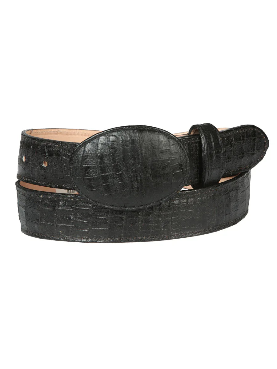 El General Men’s Cowboy Belt Imitation Caiman Belly Leather - Black 44675 - N4dboots.com