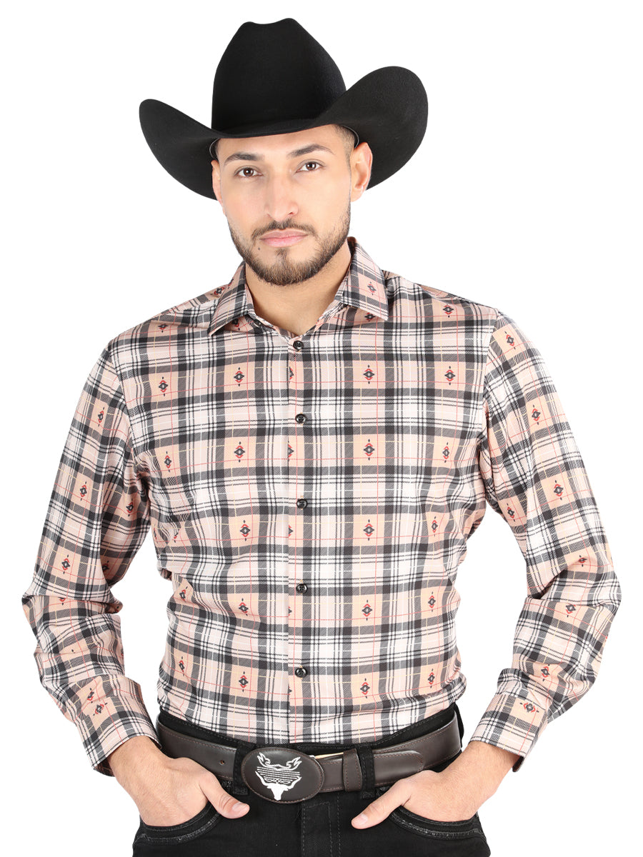 El General - Casual Long Sleeve Shirt - Beige/Black 44698