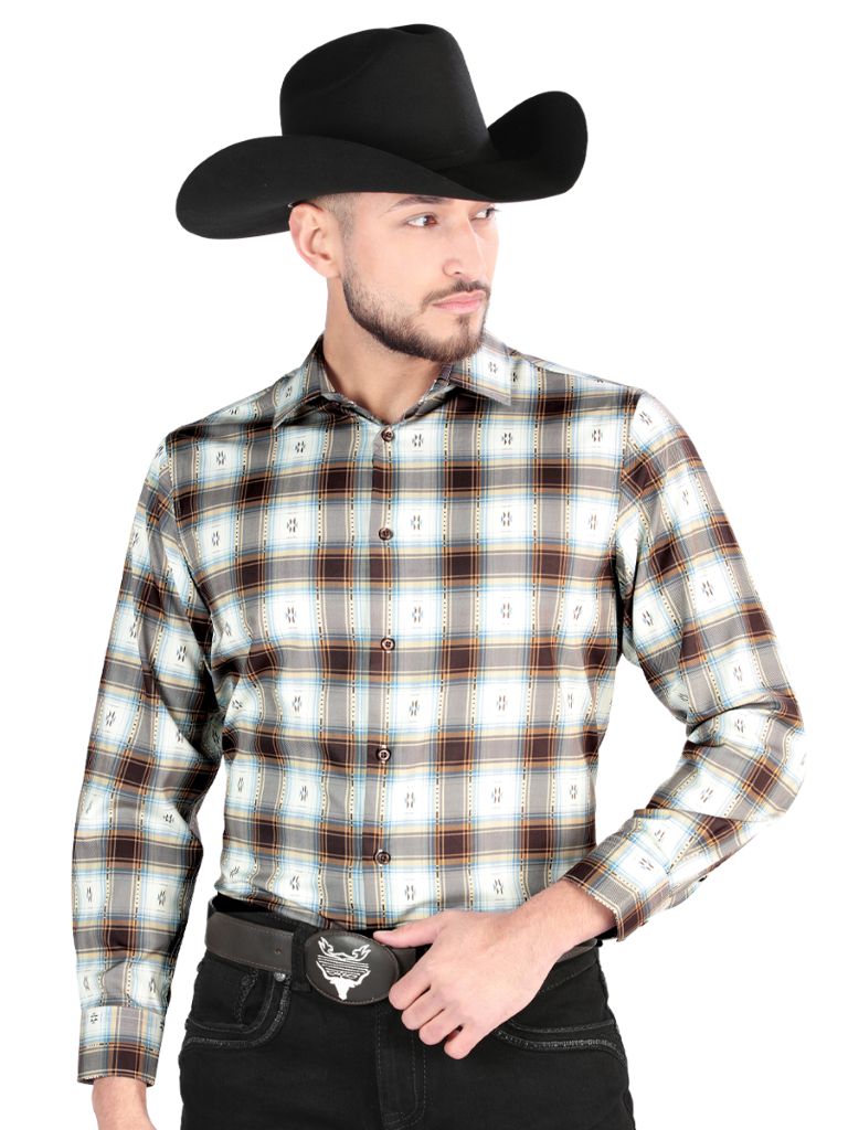 CAMISA MANGA LARGA EL SEÑOR DE LOS CIELOS  WH2307-16 97% Polyester 3% Spandex BROWN/SAND