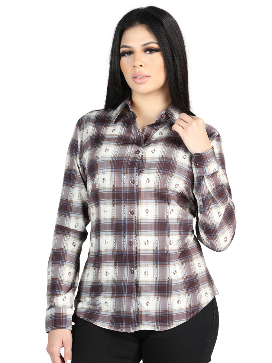 El General  -  Casual Long-Sleeve Shirt  - Beige/Burgandy 44730