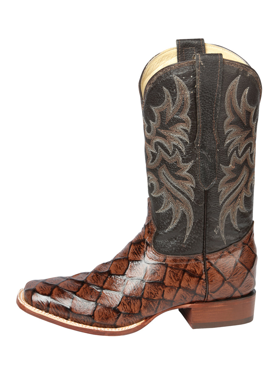 El Señor de los Cielos Men’s Rodeo Boot - Monster Fish Imitation Leather - Brown 44931