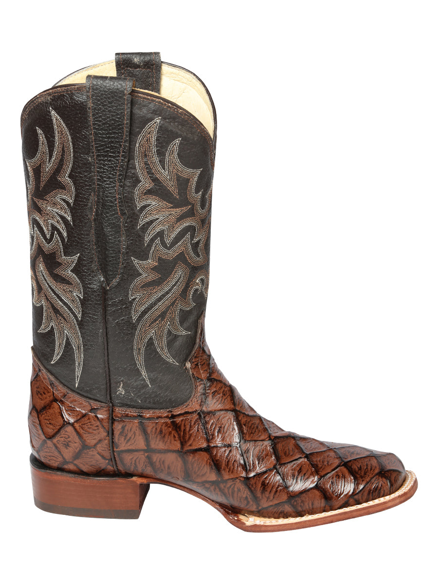 El Señor de los Cielos Men’s Rodeo Boot - Monster Fish Imitation Leather - Brown 44931