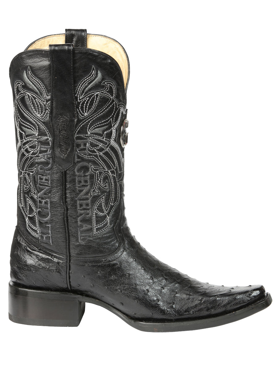 El General Men's Exotic Ostrich Leather Cowboy Boots - Black 45075