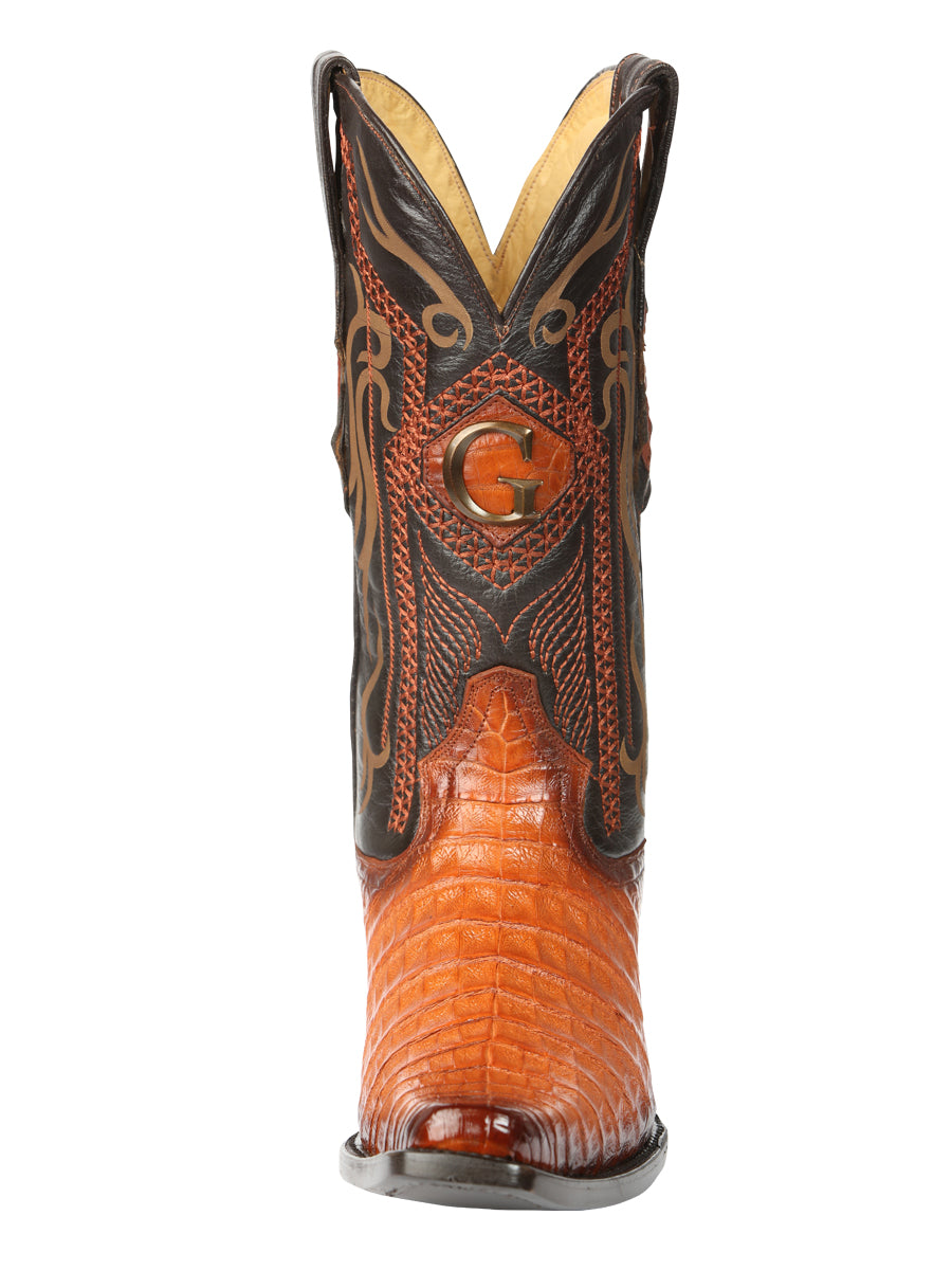 El General Men's Exotic Caiman Belly Cowboy Boots - Cognac 45080