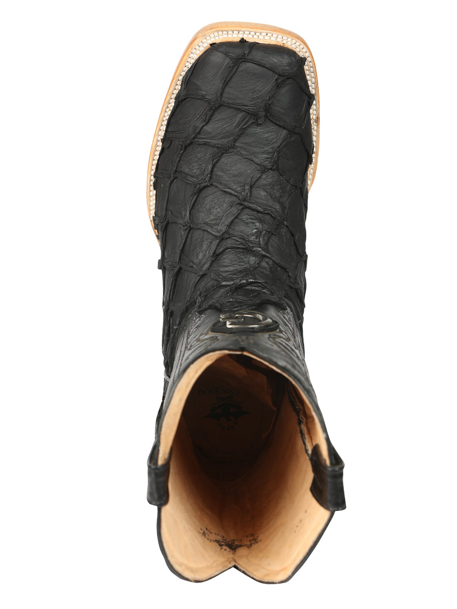 El General Men's Exotic Monster Fish Rodeo Cowboy Boots - Black 45083