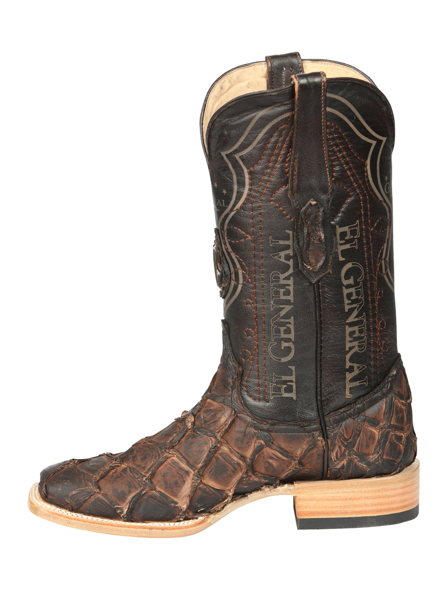 El General Men's Exotic Monster Fish Rodeo Cowboy Boots - Brown 45084