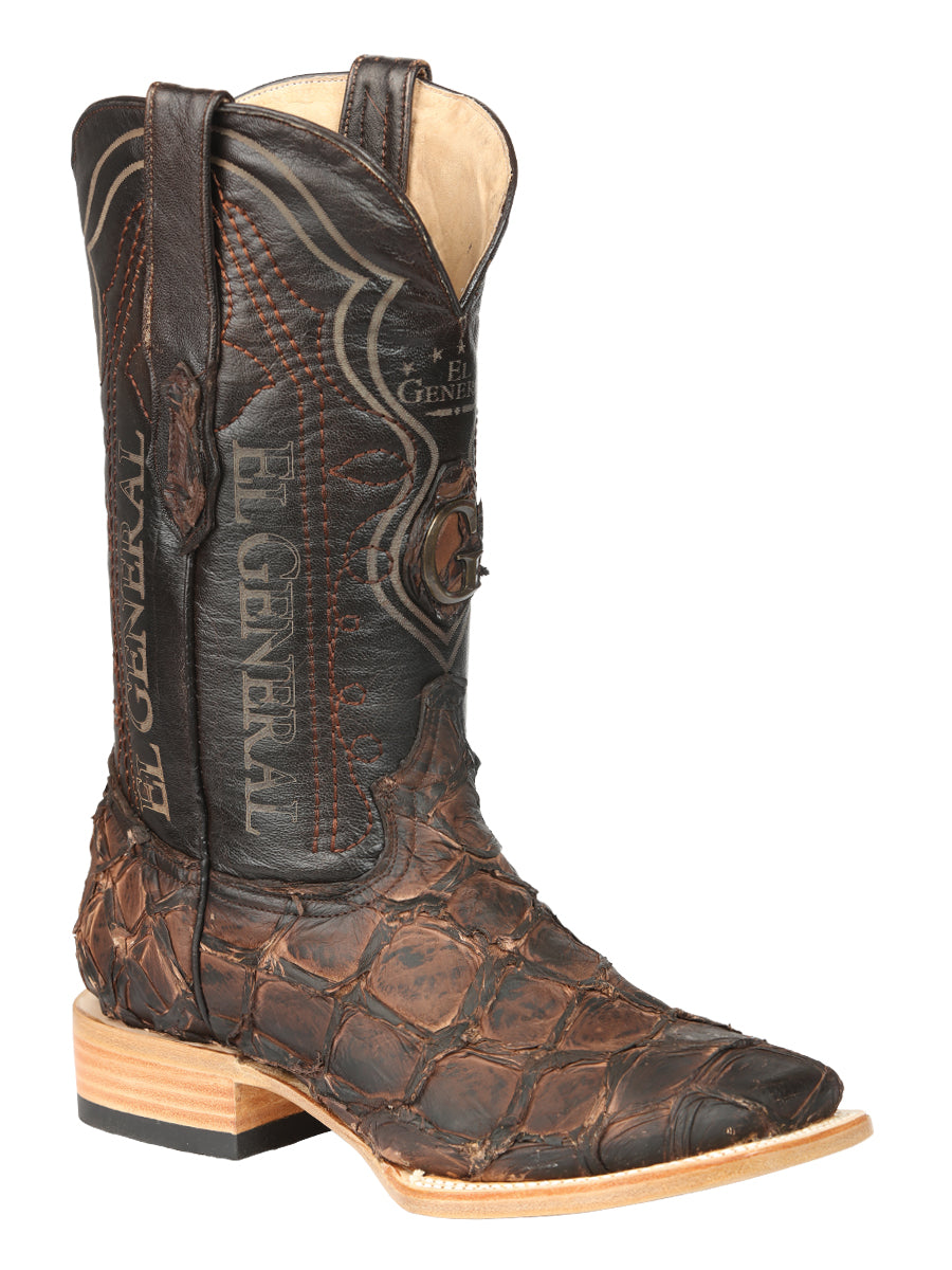 El General Men's Exotic Monster Fish Rodeo Cowboy Boots - Brown 45084