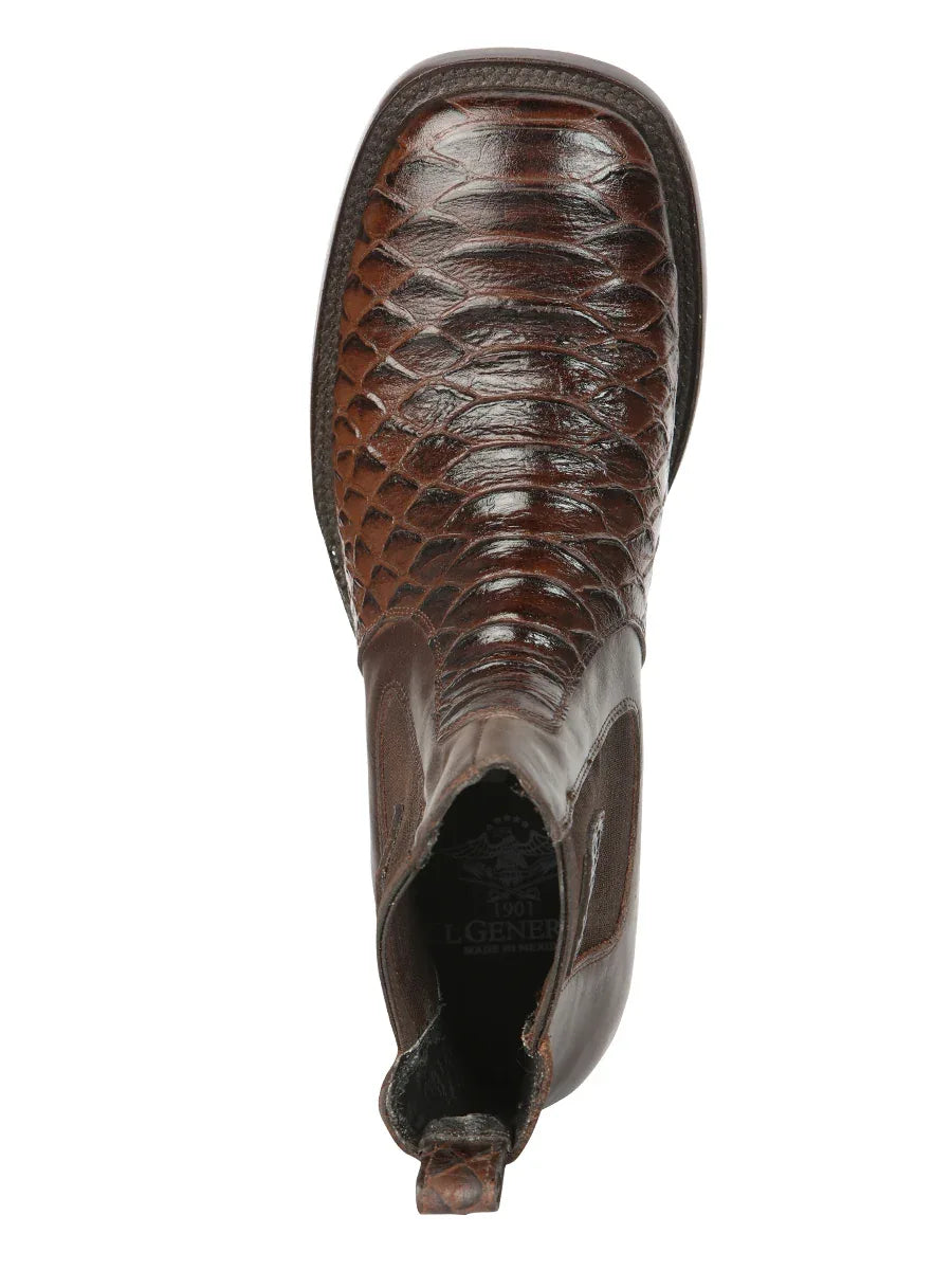 El General Men’s Python Imitation Brown Ankle Boots 45094 - N4dboots.com