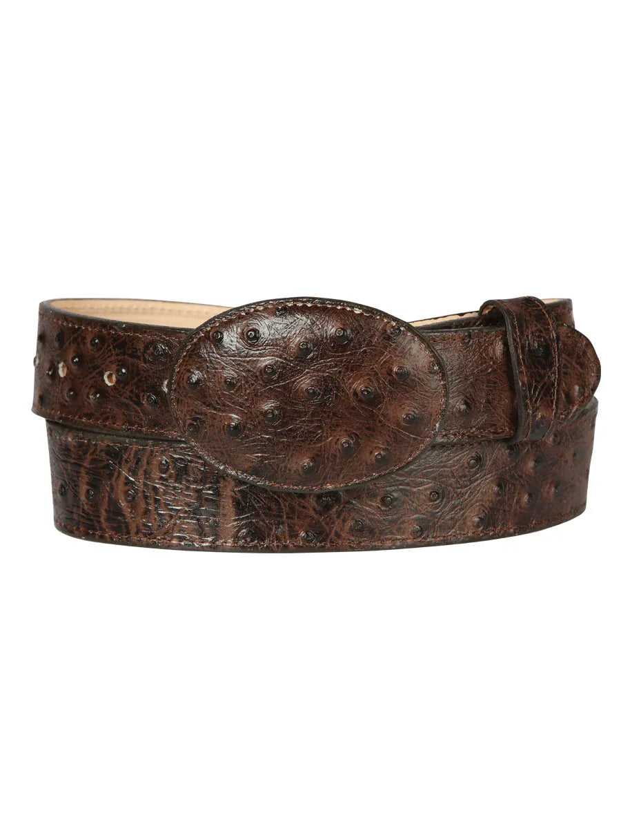 Men’s El General Cowboy Belt Imitation Ostrich Leather - Brown 45261 - N4dboots.com