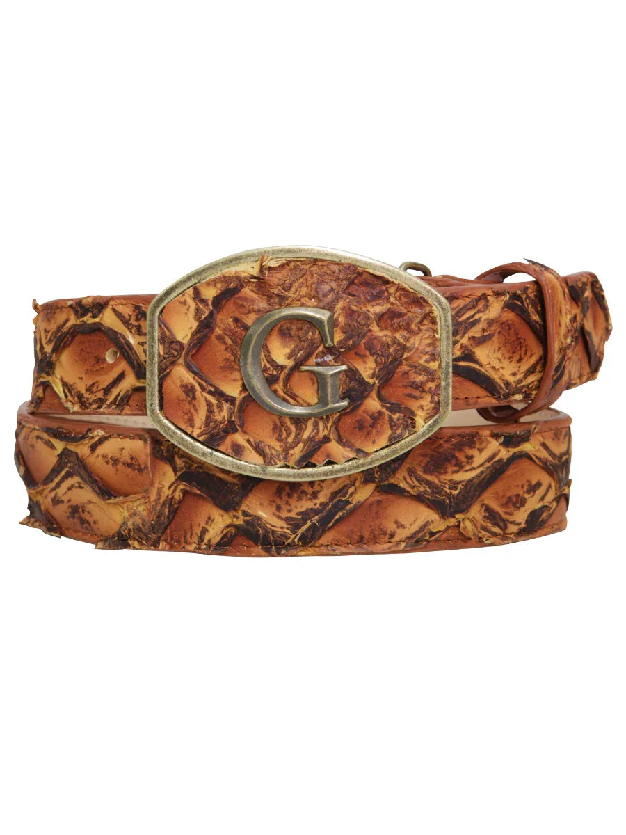 El General Exotic Monster Fish Leather Belt - Cognac 45306 - N4dboots.com