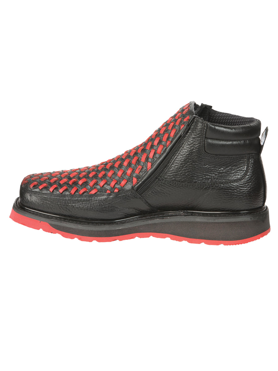 El General Men’s Ankle Boots with Zipper - Black/Red Petatillo Leather 45402