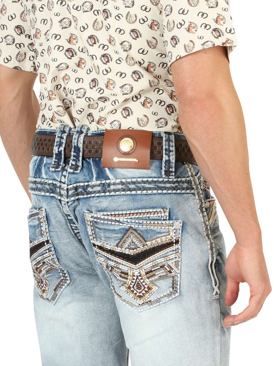 Centenario Men's Premium Denim Boot Cut Pants - Medium Blue 45533