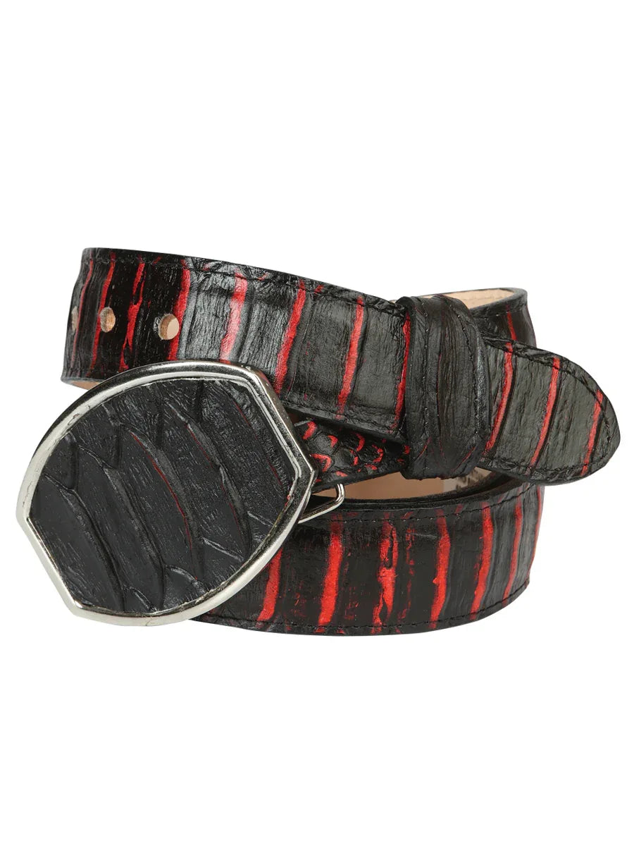 Men’s Western Belt El General Imitation Python - Black/Red 45573 - N4dboots.com