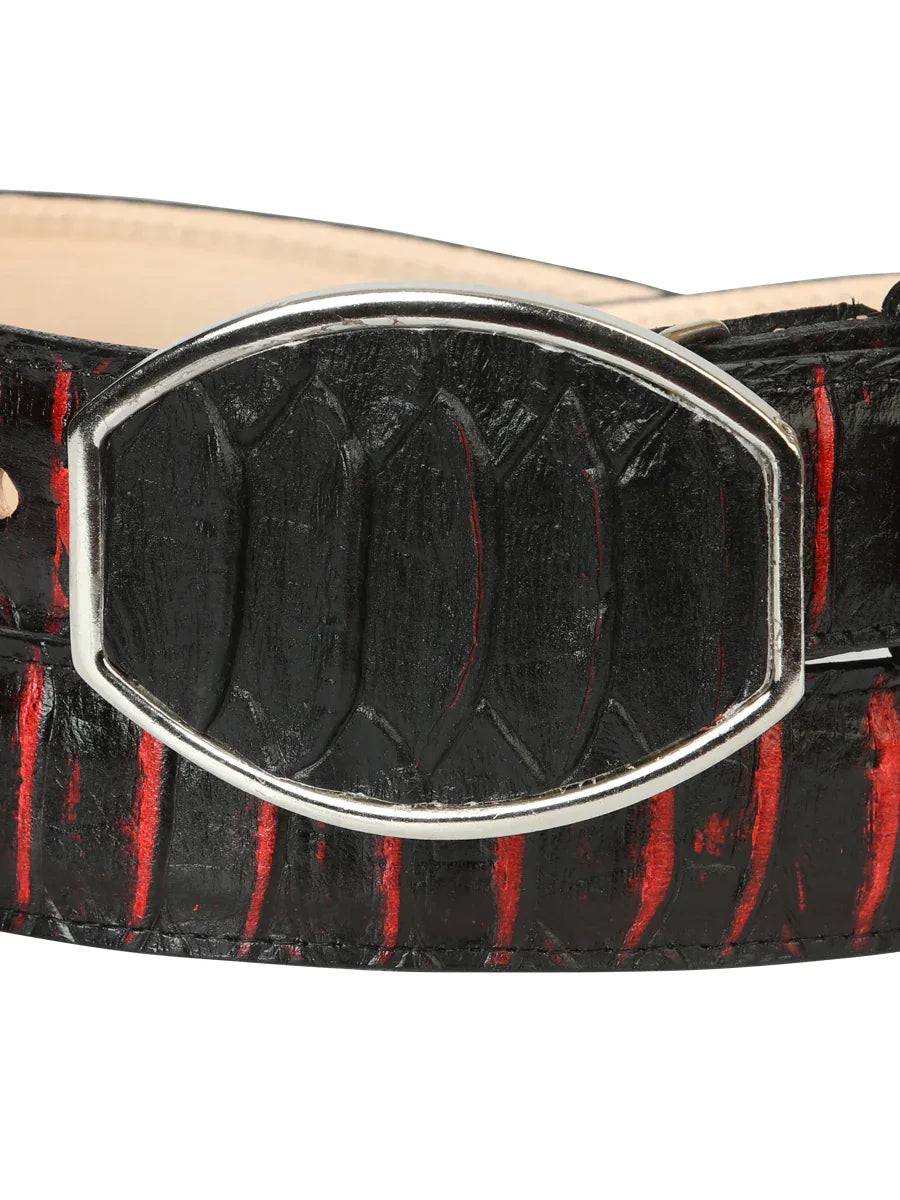 Men’s Western Belt El General Imitation Python - Black/Red 45573 - N4dboots.com