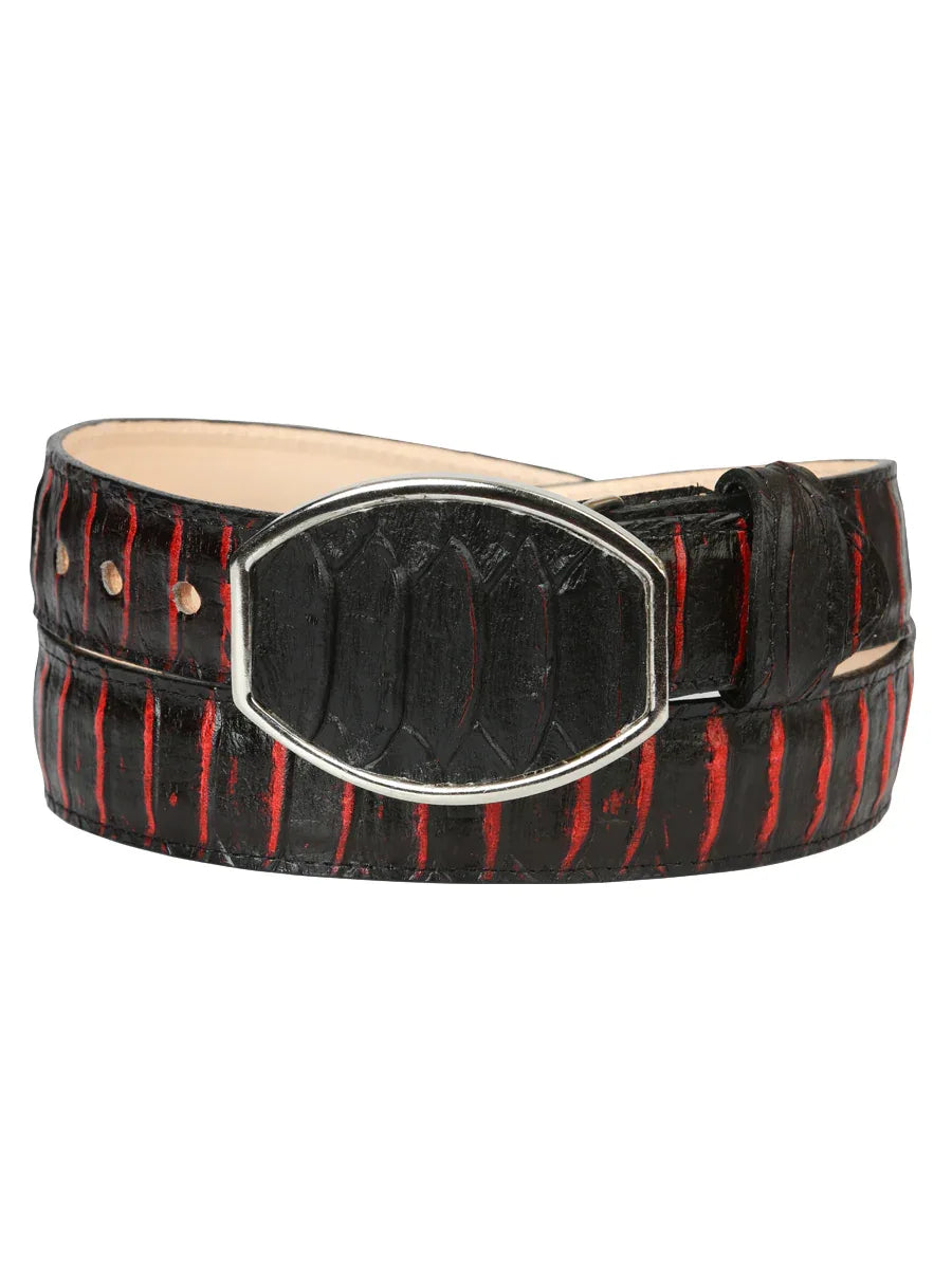 Men’s Western Belt El General Imitation Python - Black/Red 45573 - N4dboots.com