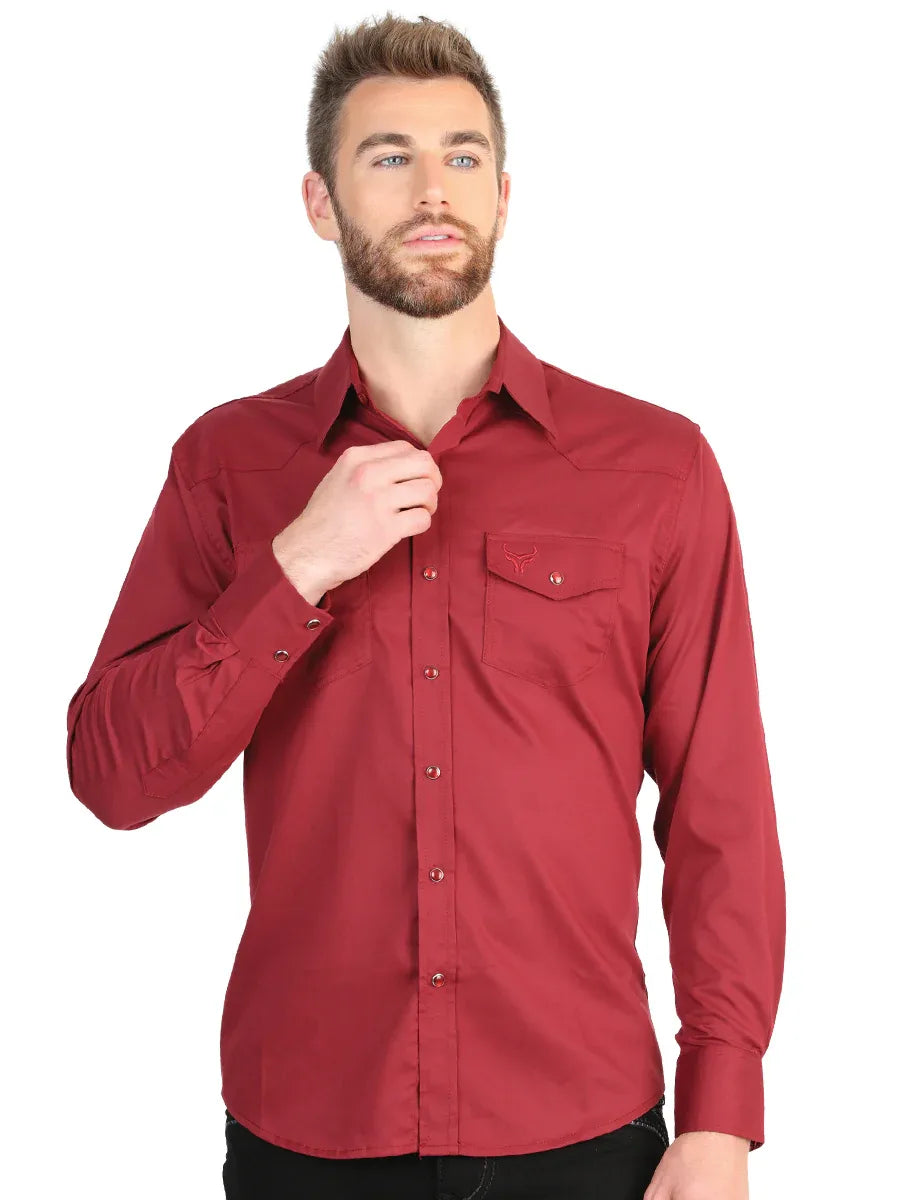 El General Men’s Long Sleeve Western Shirt - Red Stretch 45614 - N4dboots.com