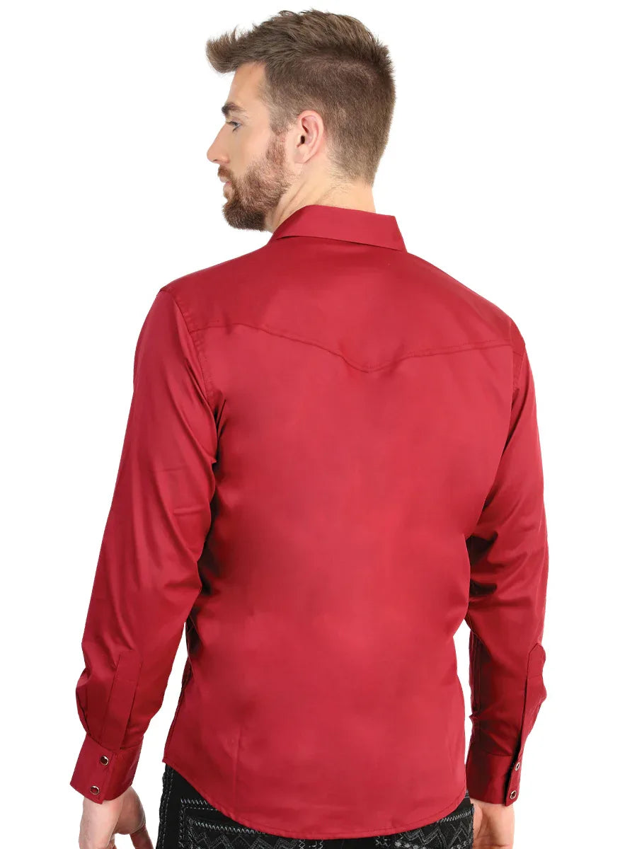 El General Men’s Long Sleeve Western Shirt - Red Stretch 45614 - N4dboots.com
