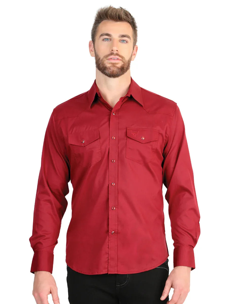 El General Men’s Long Sleeve Western Shirt - Red Stretch 45614 - N4dboots.com