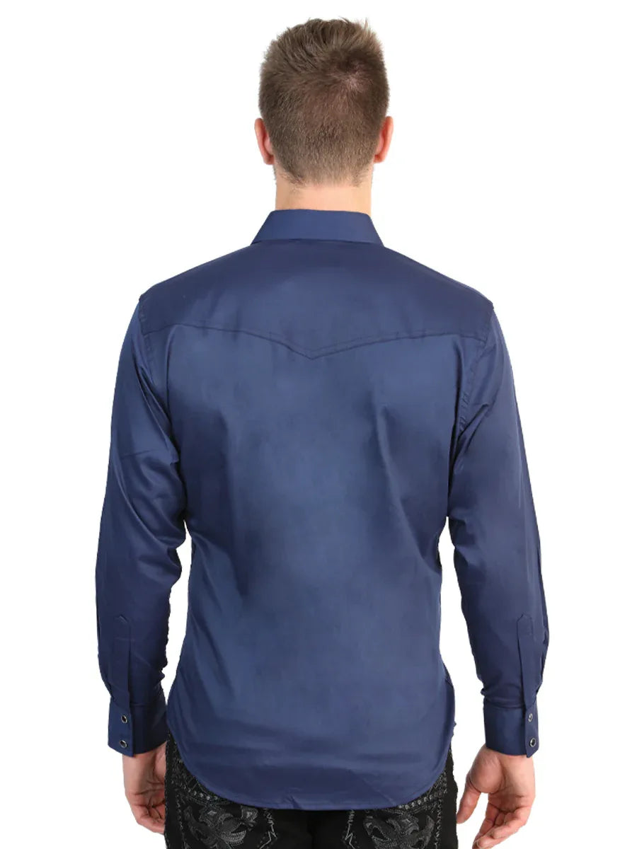 El General Men’s Long Sleeve Western Shirt - Navy Blue Stretch 45616 - N4dboots.com