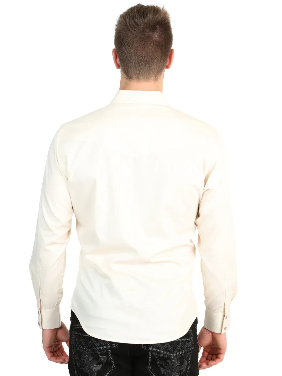 El General Men’s Long Sleeve Western Shirt - Beige Stretch 45617 - N4dboots.com