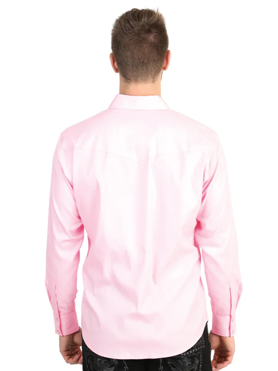 El General Men’s Long Sleeve Western Shirt - Light Pink Stretch 45618 - N4dboots.com