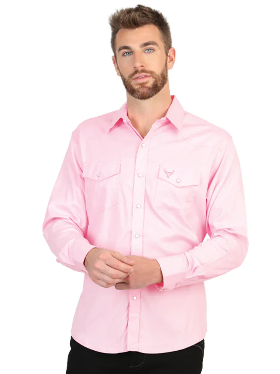 El General Men’s Long Sleeve Western Shirt - Light Pink Stretch 45618 - N4dboots.com